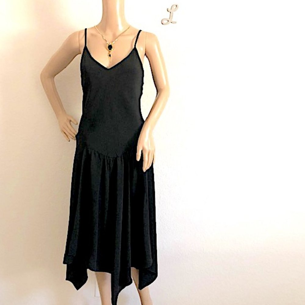 Bonwit Teller Lil Black Slip Dress with Hankie Hem